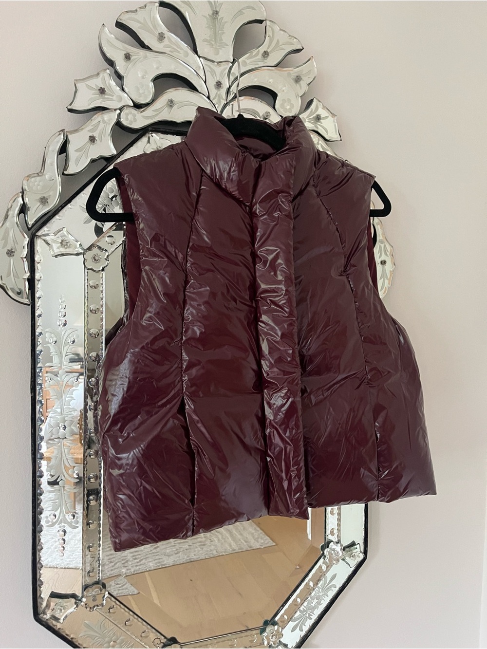 Zara Glossy Burgundy Quilted Puffer Vest